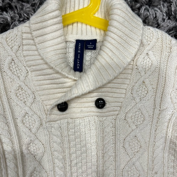 Janie and Jack Cable Knit Fisherman Sweater 3Tboys Toddler Cream Knit Button - Picture 8 of 11